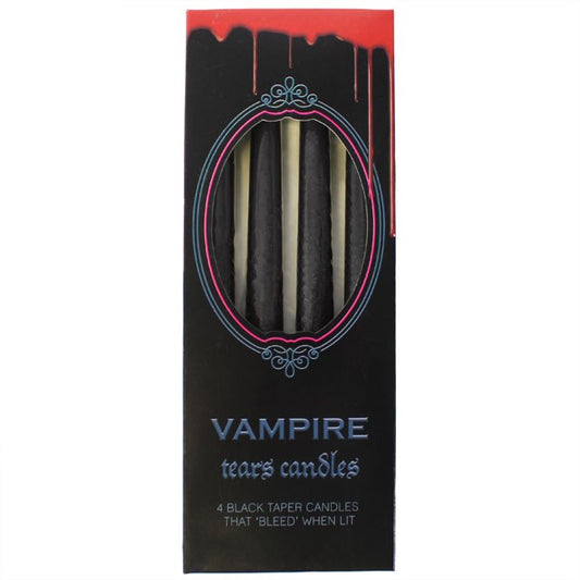 Set of 4 Vampire Tears Candles – Black Drip Red Gothic Halloween Taper Candles