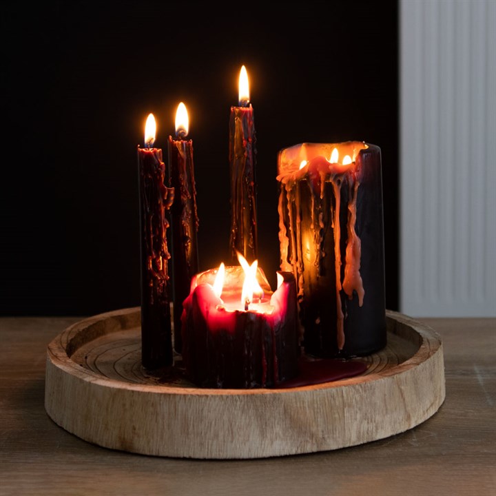 Set of 4 Vampire Tears Candles – Black Drip Red Gothic Halloween Taper Candles