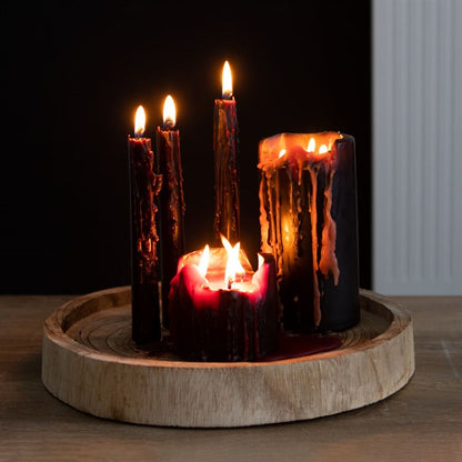 Set of 4 Vampire Tears Candles – Black Drip Red Gothic Halloween Taper Candles