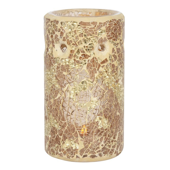 Gold Mirrored Crackle Pillar Oil Burner – Luxury Wax & Fragrance Diffuser for Abundance & Inner Light