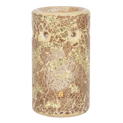 Gold Mirrored Crackle Pillar Oil Burner – Luxury Wax & Fragrance Diffuser for Abundance & Inner Light