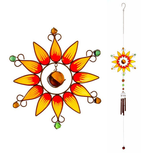 Orange Sunflower Windchime with Coloured Beads – Light, Joy & Positivity