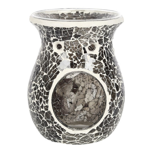 Large Grey Mirrored Crackle Oil Burner – Ceramic Wax & Fragrance Diffuser for Calm & Reflection