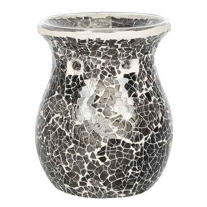 Large Grey Mirrored Crackle Oil Burner – Ceramic Wax & Fragrance Diffuser for Calm & Reflection