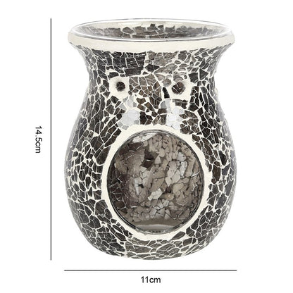 Large Grey Mirrored Crackle Oil Burner – Ceramic Wax & Fragrance Diffuser for Calm & Reflection