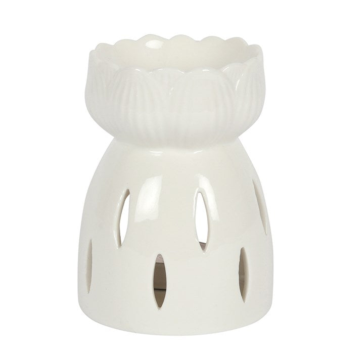 White Lotus Oil Burner – Sacred Ceramic Wax & Fragrance Diffuser with Cut-Out Glow