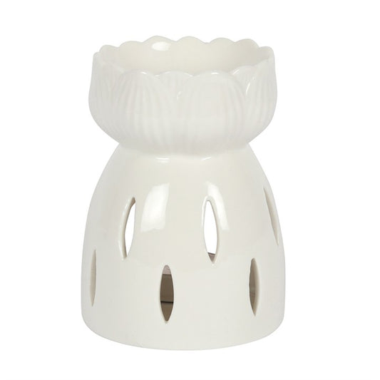 White Lotus Oil Burner – Sacred Ceramic Wax & Fragrance Diffuser with Cut-Out Glow