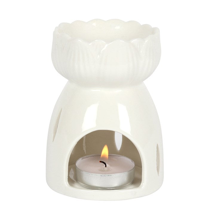 White Lotus Oil Burner – Sacred Ceramic Wax & Fragrance Diffuser with Cut-Out Glow