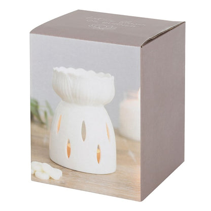 White Lotus Oil Burner – Sacred Ceramic Wax & Fragrance Diffuser with Cut-Out Glow