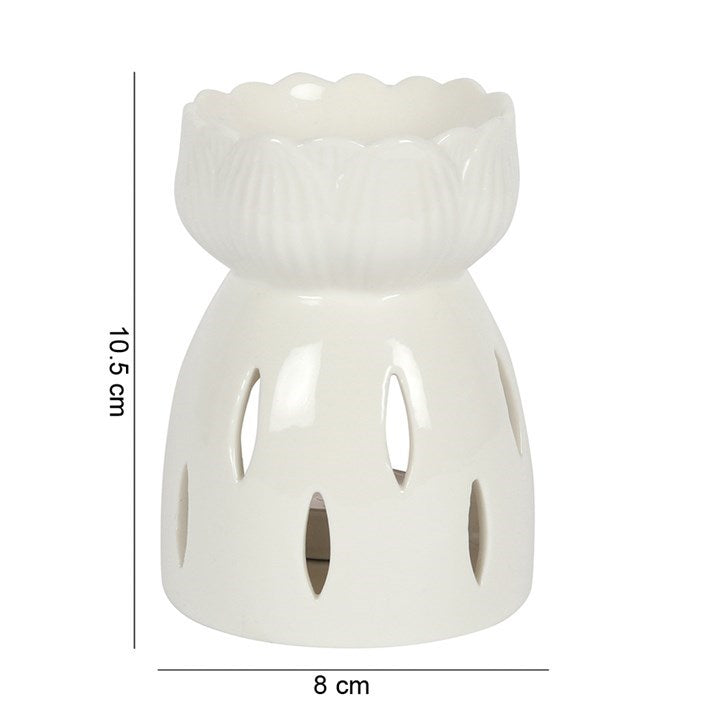 White Lotus Oil Burner – Sacred Ceramic Wax & Fragrance Diffuser with Cut-Out Glow