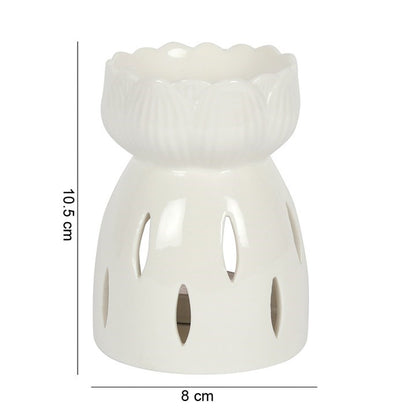 White Lotus Oil Burner – Sacred Ceramic Wax & Fragrance Diffuser with Cut-Out Glow