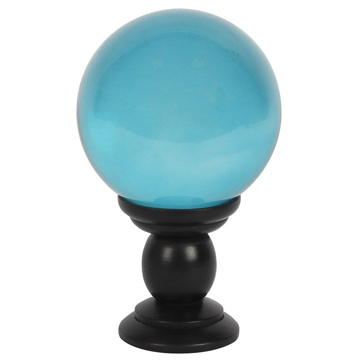 Large Teal Blue Crystal Ball with Black Wooden Stand – Divination & Décor