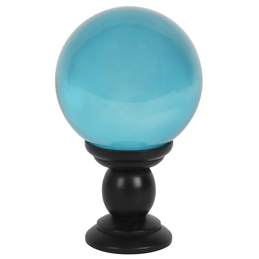 Large Teal Blue Crystal Ball with Black Wooden Stand – Divination & Décor