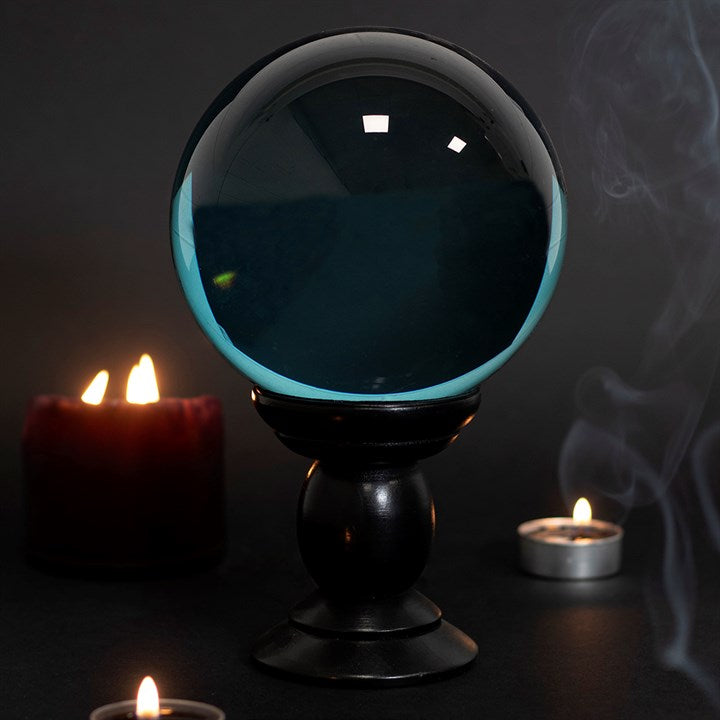 Large Teal Blue Crystal Ball with Black Wooden Stand – Divination & Décor
