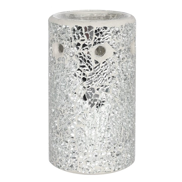 Silver Mirrored Crackle Pillar Oil Burner – Elegant Wax & Fragrance Diffuser for Clarity & Intuition
