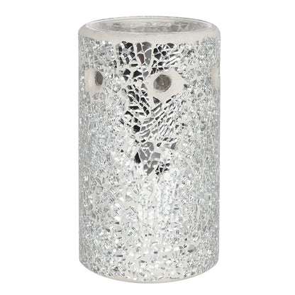 Silver Mirrored Crackle Pillar Oil Burner – Elegant Wax & Fragrance Diffuser for Clarity & Intuition
