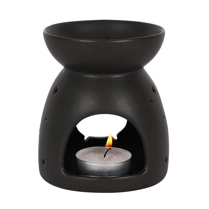 Black Cauldron Oil Burner – Matte Ceramic Aroma & Wax Melt Burner for Ritual & Gothic Décor