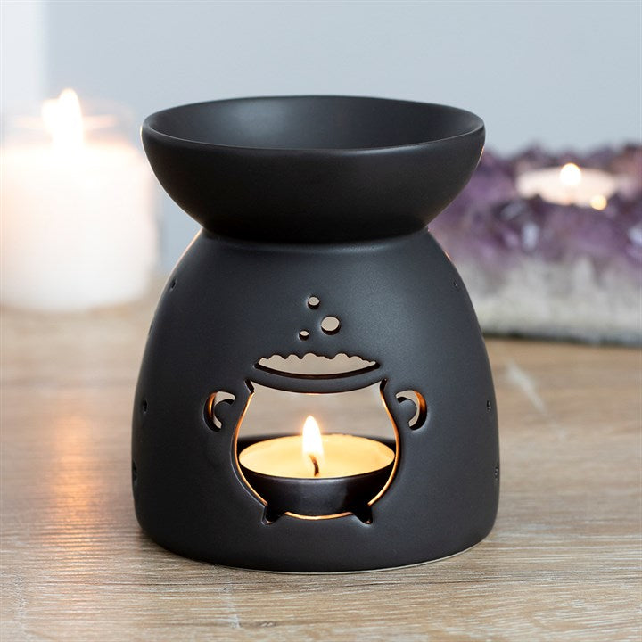 Black Cauldron Oil Burner – Matte Ceramic Aroma & Wax Melt Burner for Ritual & Gothic Décor