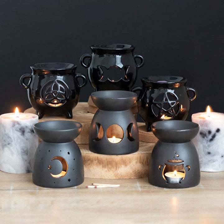 Black Cauldron Oil Burner – Matte Ceramic Aroma & Wax Melt Burner for Ritual & Gothic Décor