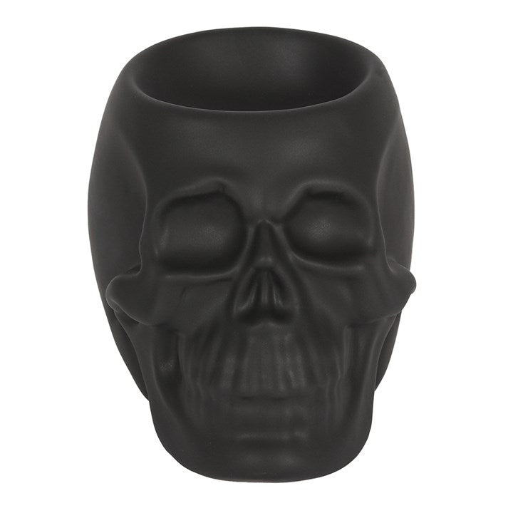 Black Skull Oil Burner – Matt Ceramic Aroma & Wax Melt Burner for Gothic Home Décor