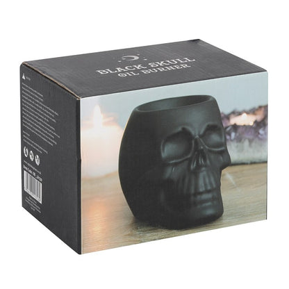 Black Skull Oil Burner – Matt Ceramic Aroma & Wax Melt Burner for Gothic Home Décor