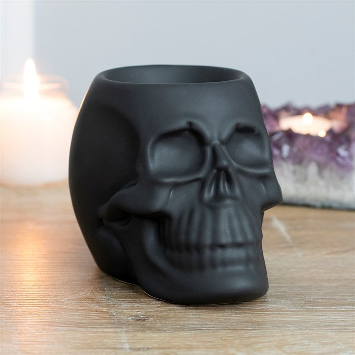 Black Skull Oil Burner – Matt Ceramic Aroma & Wax Melt Burner for Gothic Home Décor