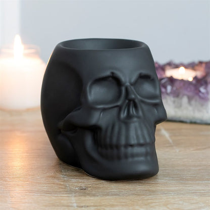 Black Skull Oil Burner – Matt Ceramic Aroma & Wax Melt Burner for Gothic Home Décor