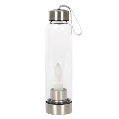 Clear Quartz Crystal Glass Water Bottle – 532ml Mindful Hydration Bottle with Protective Sleeve