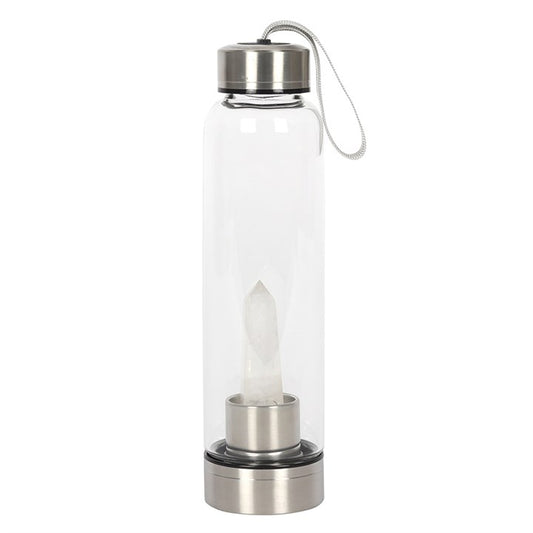 Clear Quartz Crystal Glass Water Bottle – 532ml Mindful Hydration Bottle with Protective Sleeve