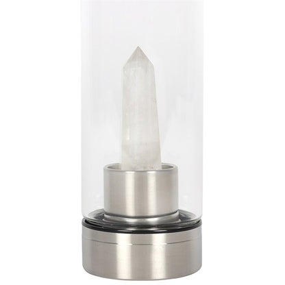 Clear Quartz Crystal Glass Water Bottle – 532ml Mindful Hydration Bottle with Protective Sleeve