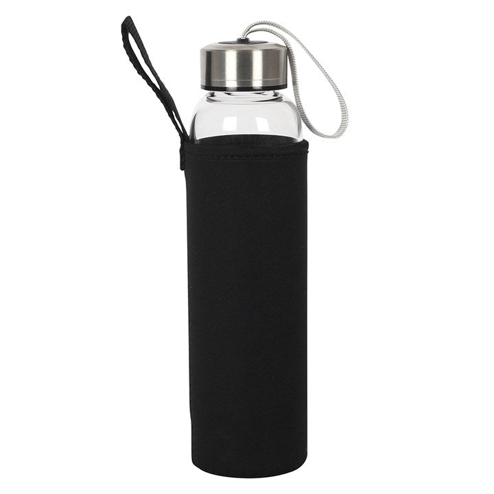 Clear Quartz Crystal Glass Water Bottle – 532ml Mindful Hydration Bottle with Protective Sleeve