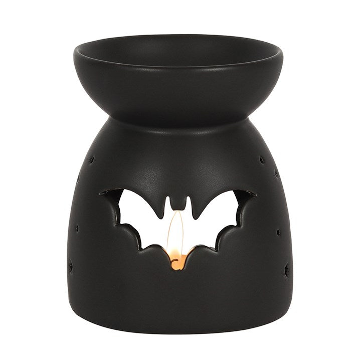 Black Bat Oil Burner – Matte Ceramic Aroma & Wax Melt Burner for Gothic & Ritual Décor