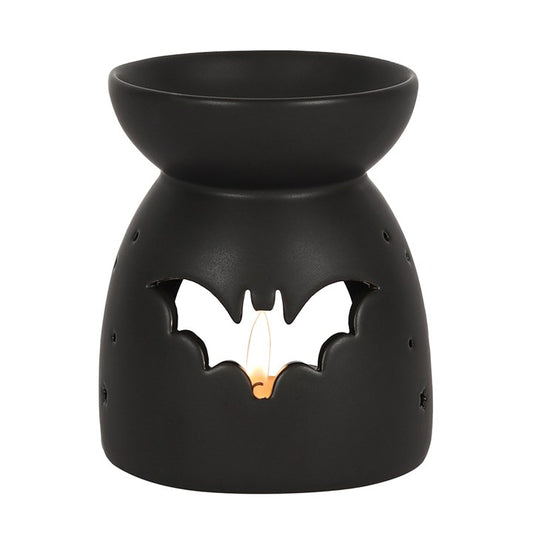 Black Bat Oil Burner – Matte Ceramic Aroma & Wax Melt Burner for Gothic & Ritual Décor