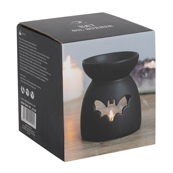 Black Bat Oil Burner – Matte Ceramic Aroma & Wax Melt Burner for Gothic & Ritual Décor