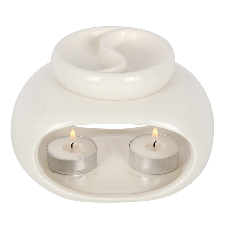 Double Oil Burner – Off-White Ceramic Aroma & Wax Melt Burner for Blending Scents