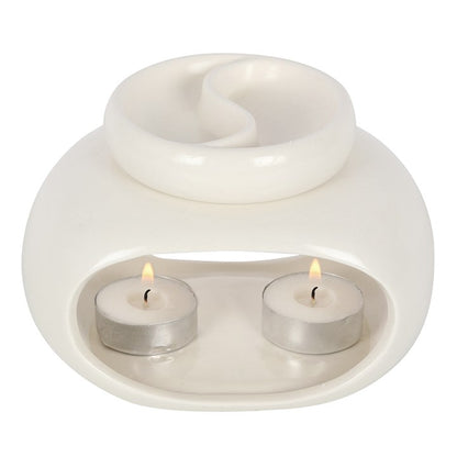 Double Oil Burner – Off-White Ceramic Aroma & Wax Melt Burner for Blending Scents