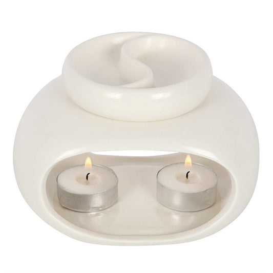 Double Oil Burner – Off-White Ceramic Aroma & Wax Melt Burner for Blending Scents