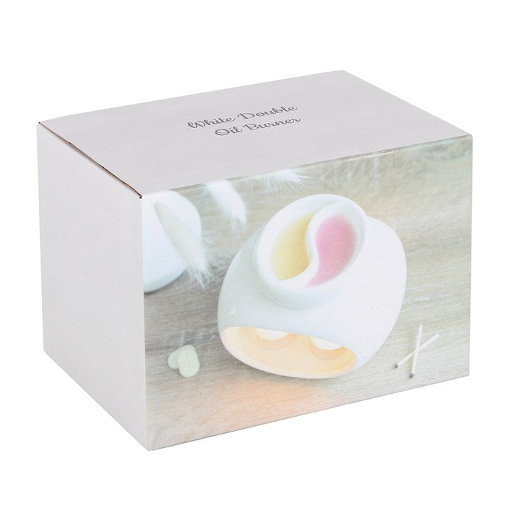 Double Oil Burner – Off-White Ceramic Aroma & Wax Melt Burner for Blending Scents