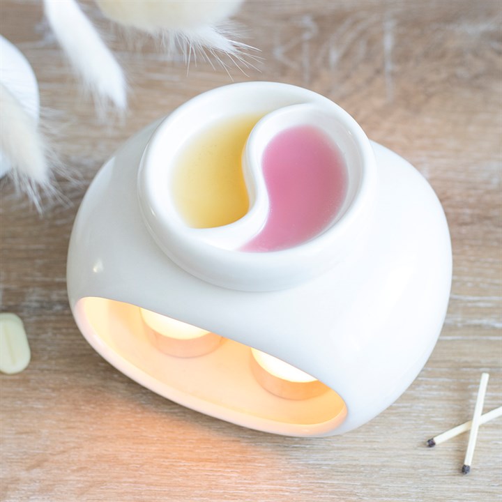 Double Oil Burner – Off-White Ceramic Aroma & Wax Melt Burner for Blending Scents