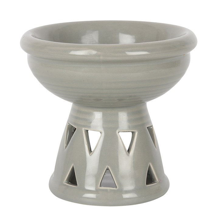 Large Grey Ceramic Oil Burner – Extra Deep Wax & Fragrance Diffuser with Triangle Cut-outs