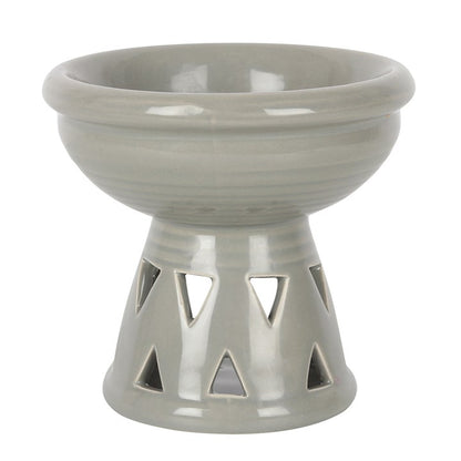 Large Grey Ceramic Oil Burner – Extra Deep Wax & Fragrance Diffuser with Triangle Cut-outs