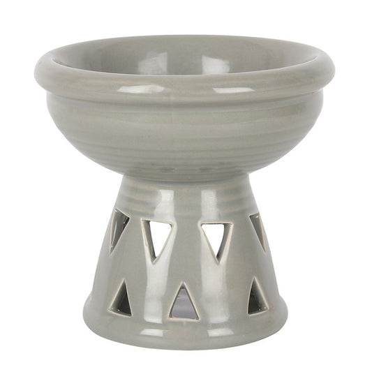 Large Grey Ceramic Oil Burner – Extra Deep Wax & Fragrance Diffuser with Triangle Cut-outs