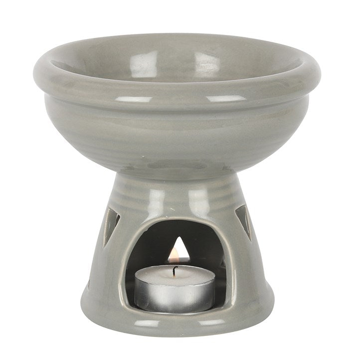 Large Grey Ceramic Oil Burner – Extra Deep Wax & Fragrance Diffuser with Triangle Cut-outs