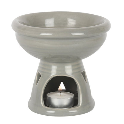 Large Grey Ceramic Oil Burner – Extra Deep Wax & Fragrance Diffuser with Triangle Cut-outs