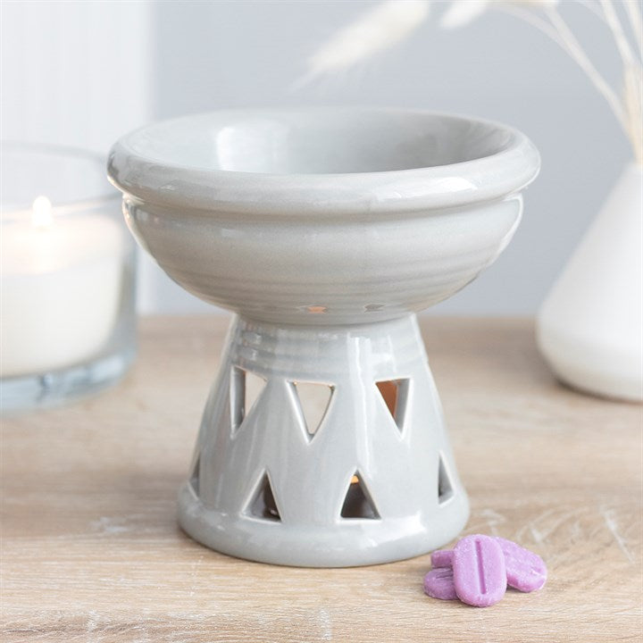 Large Grey Ceramic Oil Burner – Extra Deep Wax & Fragrance Diffuser with Triangle Cut-outs