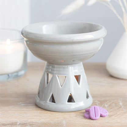 Large Grey Ceramic Oil Burner – Extra Deep Wax & Fragrance Diffuser with Triangle Cut-outs