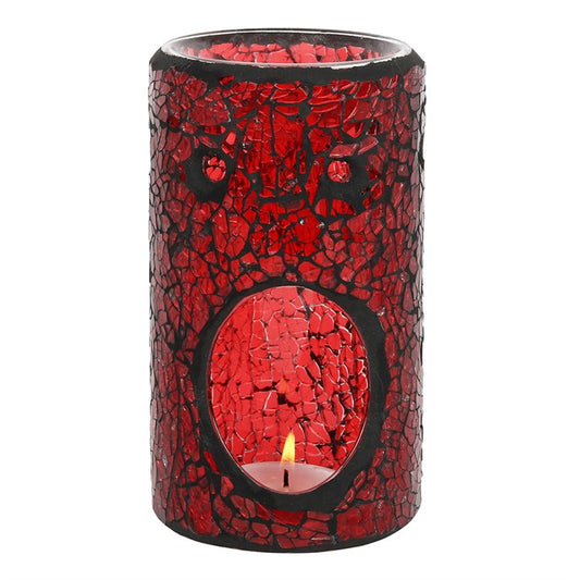Red Crackle Pillar Oil Burner – Luxury Ceramic Wax & Fragrance Diffuser for Passion, Energy & Root Chakra Grounding