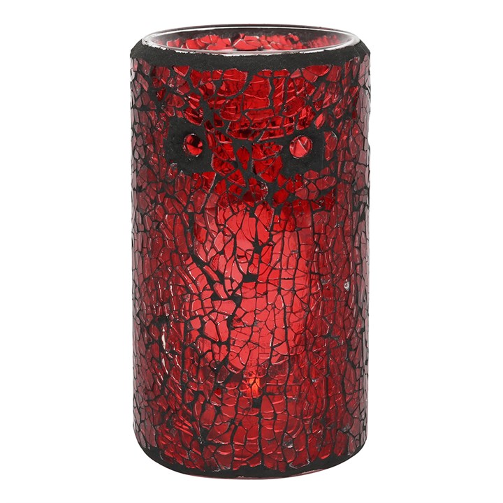 Red Crackle Pillar Oil Burner – Luxury Ceramic Wax & Fragrance Diffuser for Passion, Energy & Root Chakra Grounding