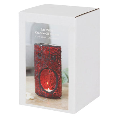 Red Crackle Pillar Oil Burner – Luxury Ceramic Wax & Fragrance Diffuser for Passion, Energy & Root Chakra Grounding