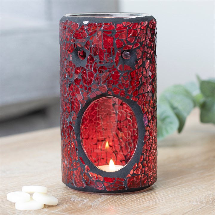 Red Crackle Pillar Oil Burner – Luxury Ceramic Wax & Fragrance Diffuser for Passion, Energy & Root Chakra Grounding